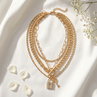 Layered lock and chain necklace