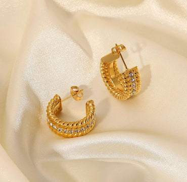 Twisted Gold Studded Hoops